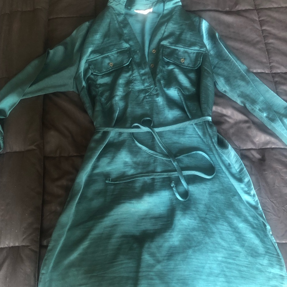 Lucky Brand Teal Long-Sleeve Shirt Dress